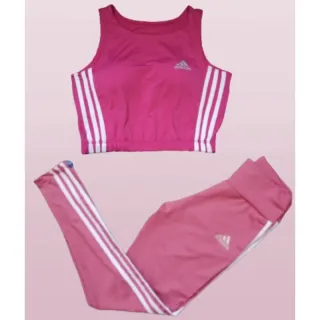 Calça Fitness Top Cropped com Bojo Conjunto - Não Fica Transparente - Conjunto preto com rosa