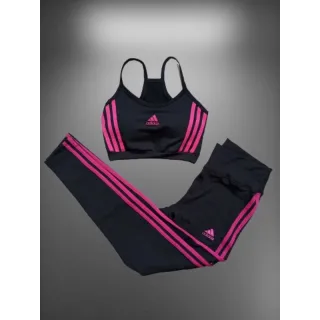 Calça Fitness Top Cropped com Bojo Conjunto - Não Fica Transparente - Conjunto preto com rosa