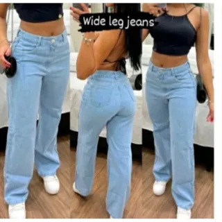 Pantalona jeans feminina wide leg - Raryel - Calça Preta Premium