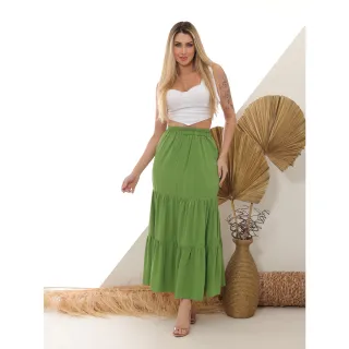 Saia longa de viscose feminina, liso cor verão - Preto