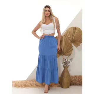 Saia longa de viscose feminina, liso cor verão - Preto