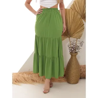 Saia longa de viscose feminina, liso cor verão - Preto