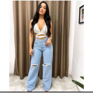 Pantalona jeans feminina wide leg - Raryel - Calça Preta Premium