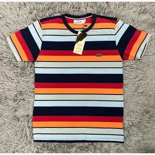 Camiseta Listrada Basica Peruana 40.1 - Vermelho-Cinza