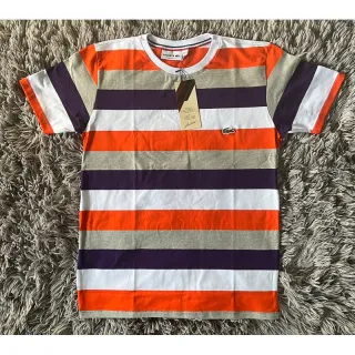Camiseta Peruana Basica Listrada 40.1 - Laranja-Cinza-Roxo-Branco