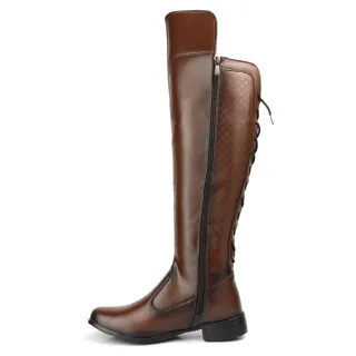 Bota Feminina Regulagem Over The Knee Dona Beja Cano Longo - Marrom