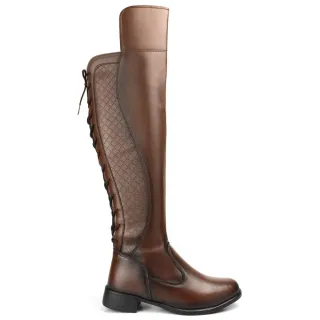 Bota Feminina Regulagem Over The Knee Dona Beja Cano Longo - Marrom