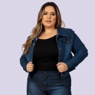 Novidade Premium: Jaqueta Jeans Plus Size Lavagem Clara Média Escura Com Elastano - Atenas Jeans - Medio