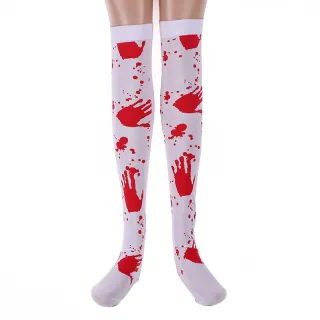 Meia Branca Halloween Feminina Adulto Com Manchas de Sangue 7/8 - SANGUE CORTE