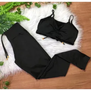 Top com bojo + Conjunto calça legging com cordinha - Uva alcinha