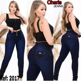 Calça jeans cintura alta com elástico no cós - 2017