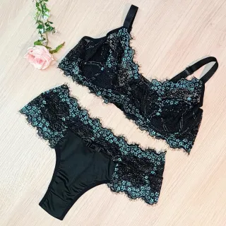 Conjunto Bicolor Plus Size 565 - Lingerie de Renda Tamanho Especial - Lilas/Verde