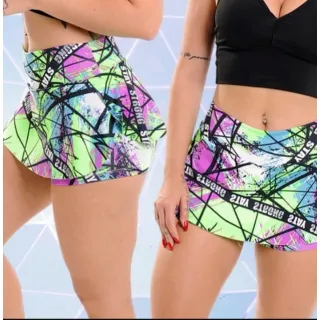 Short feminino academia suplex estampa (ESCOLHA A ESTAMPA) - Marinho/verde
