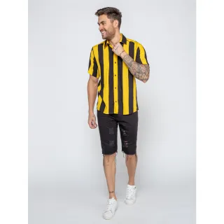 Promoção: Camisas Slim Unisex Estampada Listrada - Alta Qualidade - P