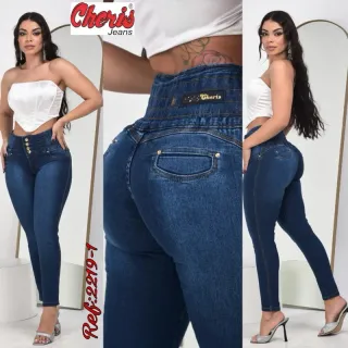 Calça jeans cintura alta com elástico no cós - 2017