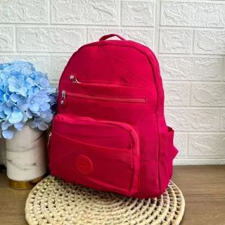 Média Viagem Simples Sólida Cor Leve Feminina Escolar Pano Nylon Moda Casual Mochila - ROSA5107