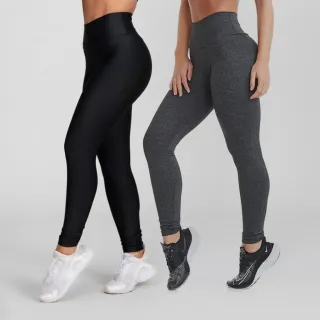 Calças Legging Feminina Suplex Cintura Alta - Kit com 2 unidades - PRETO + PRETO