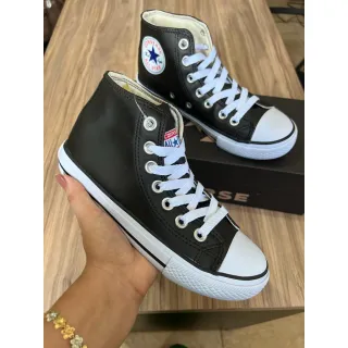 Tenis Cano Alto Allstar Caramelo Estrela Lateral Bege