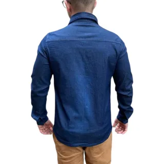 Camisa Social Masculina Slim Manga Longa Jeans com Elastano - Azul Medio