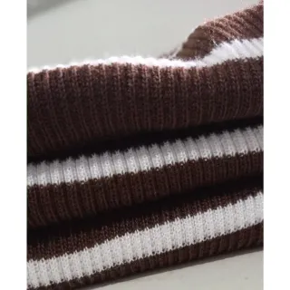 Listras Tendência Saia Midi Tricot Inverno Fenda - PRETA COM LISTRAS CARAMELO