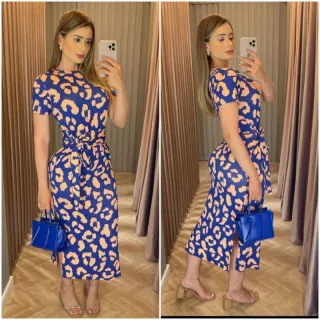 Tendência: Vestido MIDI Colorido - Várias formas de amarrar - Marrom com rosa