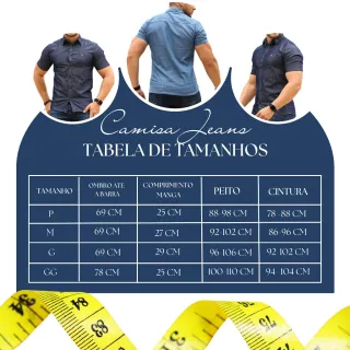 Bordada Manga Curta Masculina Camisa Jeans - Azul Escuro