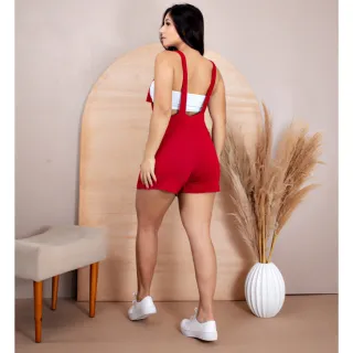 Macaquinho Soltinho Feminino Jardineira Gravidá - Vermelho