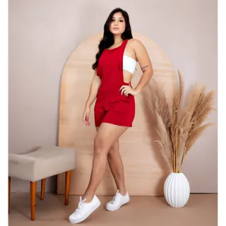 Macaquinho Soltinho Feminino Jardineira Gravidá - Vermelho