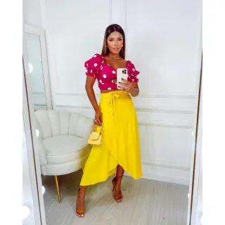 Vestido Barbie Rosa Pink Saída de Praia Envelope Midi - POÁ BRANCO COM BOLAS PRETAS