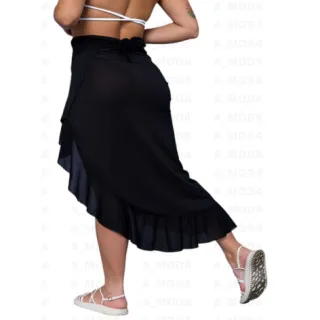 Envio rápido - Pareô feminino longo canga de amarrar para praia - SAIDA DE PRAIA PRETO