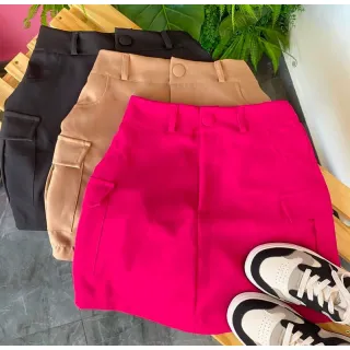 Cargo Saia Alfaiataria Cintura Alta com Bolsos Lateral