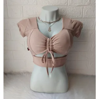 Blusa Manga Curta Cropped Feminino Vazado com Bojo Suplex - Blogueirinha - ROXO FUCSIA