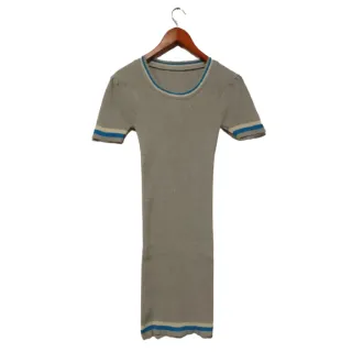 Variedade de Vestidos Tricot Modal / Manga Curta / Gola V e Redonda / Listrado Trico - Marinho Vest Liso