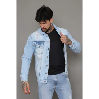 Manchada Jeans Masculina Jaqueta - GG