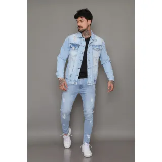 Manchada Jeans Masculina Jaqueta - GG