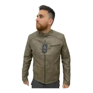 Couro masculina jaqueta de - Caqui