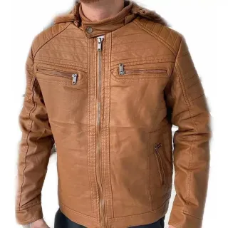 Couro masculina jaqueta de - Caqui
