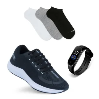 Tenis esportivo + relogio + meia: Kit completo para corrida, marca famosa com solado macio - Branco+relogio+meia