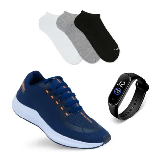 Tenis esportivo + relogio + meia: Kit completo para corrida, marca famosa com solado macio - Branco+relogio+meia