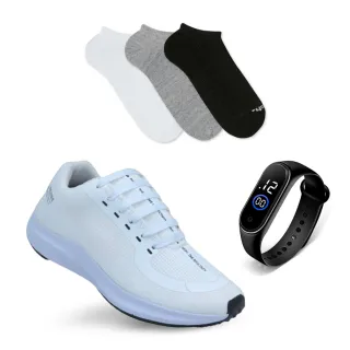 Tenis esportivo + relogio + meia: Kit completo para corrida, marca famosa com solado macio - Branco+relogio+meia