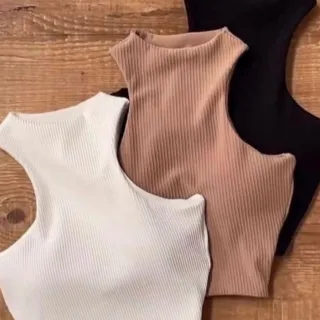 Blusa Canelado Feminino Cropped Com Bojo 3D - Regata Model