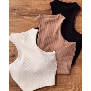 Blusa Canelado Feminino Cropped Com Bojo 3D - Regata Model