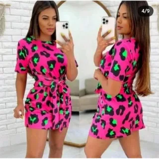 Amarração de lado - Vestido Curto Estampado Animal Print Feminino - Off / marrom e preto