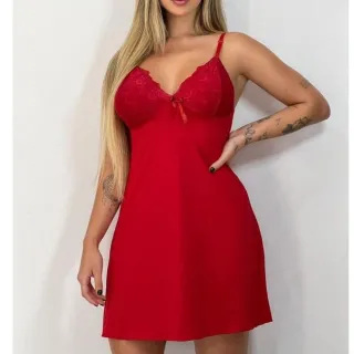 Roupa de Dormir Feminina Liganete com Renda - Camisola sem Bojo Confortável - Marinho