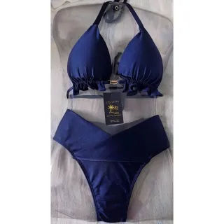 Biquíni Beach Gloss Metalizado - Cortininha e Calcinha Efeito Lipo - Rosa néon com amarelo néon