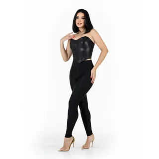 Corset Cropped Feminino Couro Fake Preto Morcego Tomara Que Caia - Verde Militar