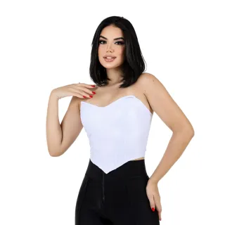 Corset Cropped Feminino Couro Fake Preto Morcego Tomara Que Caia - Preto