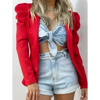 Max Blazer Neoprene Princesa Acinturado Bufante Manga - Militar