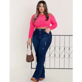 Plus Size Calça Jeans Flare Boca de Sino - 52