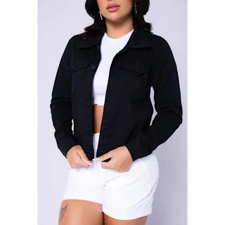 Jaqueta Feminina Jeans Preta e Colorida | Brim | Denim - G
